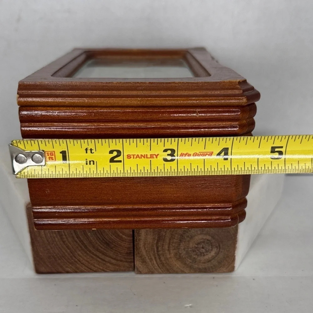 Vintage Linden Wooden Jewelry/Trinket Box with Etched Glass Flowers & Hinged Lid